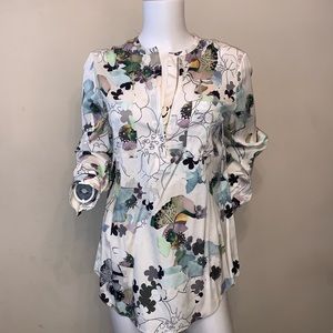 3.1 Phillip Lim Silk Ivory Floral Blouse Zip Front